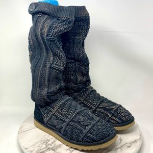 UGG Patchwork Bleached Knit Sweater Boots 9 Zip Button Detail Stretch Cozy Boho